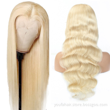 Straight Wave Blonde Hair 13x4 Lace Closure Frontal Wig Brazilian 613 Color 100% Unprocessed Virgin Human Hair HD Full Lace Wigs